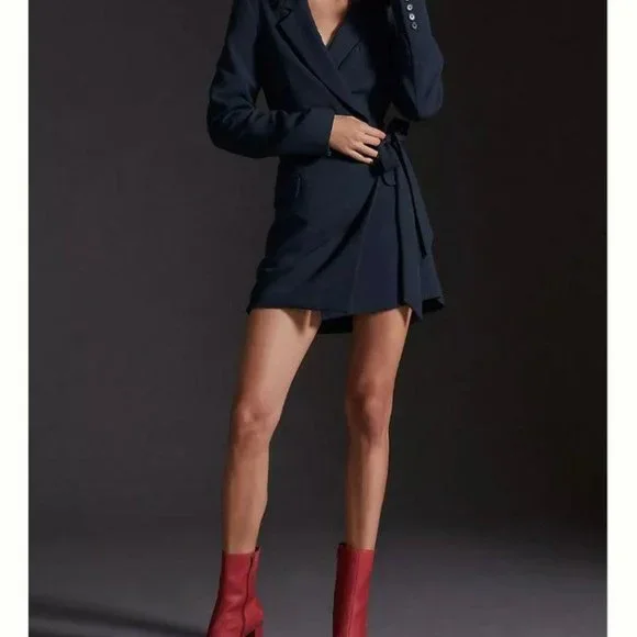 Anthropologie Black Blazer Tie Open Back Dress - 6 - Picture 3 of 6